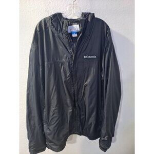 Columbia Omni Tech Men Black Rain Hooded Jacket Parka Style Lightweight Mesh 2XL